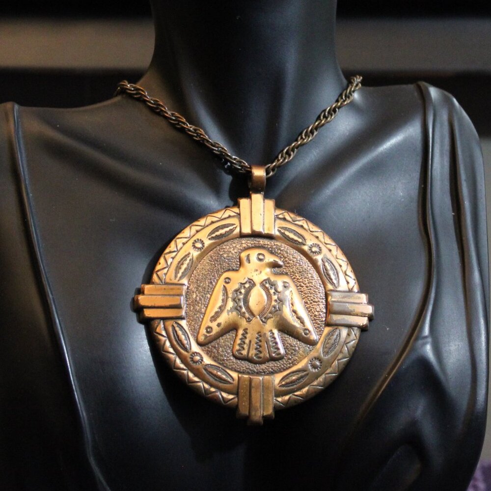Vintage Copper Bell Trading Co. Copper Thunderbird Navajo Pendant Necklace